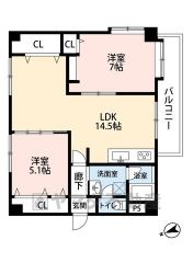 2面に窓のある明るいリビングは14.5帖＾＾日用品の収納に便利なリビング収納あり。お掃除のしやすいオールフローリングです。