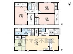 リビング階段でご家族と自然に顔を合わせられる間取り。LDKと和室を合わせると22.5帖の大空間となります。2階も全室6帖以上と広々＾＾