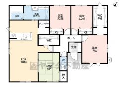 4ＬＤＫとウォークインクローゼットでゆとりのある暮らしが実現。リビングは18帖以上の開放感あふれる空間です。