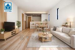 家具はイメージです。リビングは広々とした設計で、家族が集い、寛ぐ暮らしの空間を演出しています。思い思いの時間を過ごしたり、家族みんなで食事をしたり、素敵な団らんの場になりますね。