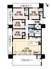 リビングは23帖以上の開放感あふれる空間。洋室が4部屋あるので、お子様が大きくなっても安心ですね＾＾全室バルコニーにつながります。