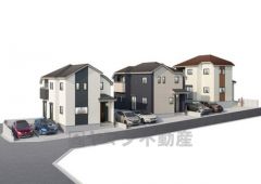 右からB・D・F号棟完成予想図。統一された建物外観はもちろん、前面道路に対して屋根方向を合わせることで統一感を作り出し、街並みとしての資産価値を高めます^^