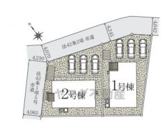 1号棟。50坪以上の広々敷地は駐車場3台可。