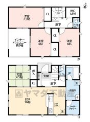水回りが1ヵ所に集中した家事導線に配慮した間取りです。雨に濡れにくいインナーバルコニーは家事を助けてくれること間違いなし。
