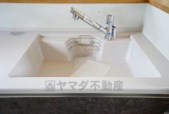 広々とした凸型シンクに洗剤ポケットを標準装備。大きなお鍋など洗いやすいです。