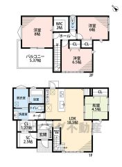 約18.5帖の広さを確保したＬＤＫは、和室と一体化して利用すると約23帖の大空間。