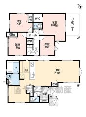4ＬＤＫとウォークインクローゼットでゆとりのある暮らしが実現。リビングは23帖以上の開放感あふれる空間です。2階は洋室が4部屋あるので、お子様が大きくなっても安心ですね＾＾