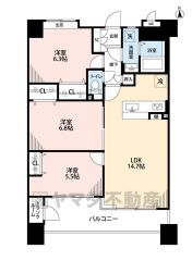 家具の配置がしやすい縦型リビングは14.7帖。洋室が3部屋あるので、お子様が大きくなっても安心ですね＾＾