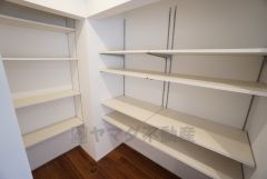 まとめ買いしてもこの収納量なら心配要らずのパントリー。調理家電や食品のストックをすっきりまとめられ、キッチン周りを広々使えます。