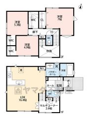 リビングイン階段でご家族が自然に顔を合わせられる間取り。2階は洋室が3部屋あるので、お子様が大きくなっても安心ですね＾＾