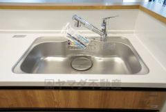 広々とした凸型シンクに洗剤ポケットを標準装備。大きなお鍋など洗いやすいです。