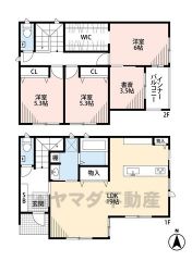 3ＬＤＫとウォークインクローゼットでゆとりのある暮らしが実現。リビングは19帖以上の開放感あふれる空間です。2階は洋室が3部屋あるので、お子様が大きくなっても安心ですね＾＾