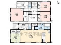 約18.6帖の広さを確保したＬＤＫは、和室と一体化して利用すると約23帖の大空間。