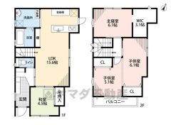 リビングイン階段でご家族が自然に顔を合わせられる間取り。2階は洋室が3部屋あるので、お子様が大きくなっても安心ですね＾＾