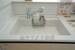 広々とした凸型シンクに洗剤ポケットを標準装備。大きなお鍋など洗いやすいです。