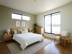 家具はイメージです。寛ぎの時間を紡ぎだす主寝室は、大型ベッドを置いても余裕の広さを確保しています。