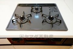 同時にたくさんの料理が調理できる3口コンロ。長時間熱を通しておきたい煮込み料理を作りながら、炒め物など同時進行で進められます。