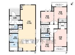水回りが1ヵ所に集中した家事導線に配慮した間取りです。
