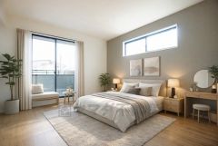 家具はイメージです。寛ぎの時間を紡ぎだす主寝室は、大型ベッドを置いても余裕の広さを確保しています。