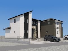 外壁はツートンカラーでスタイリッシュな外観で来客の時が待ち遠しくなりますね。