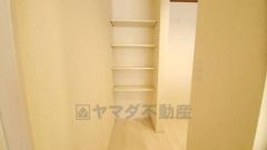 まとめ買いしてもこの収納量なら心配要らずのパントリー。調理家電や食品のストックをすっきりまとめられ、キッチン周りを広々使えます。