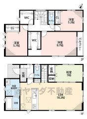 水回りが1ヵ所に集中した家事導線に配慮した間取りです。