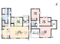 4ＬＤＫとウォークインクローゼットでゆとりのある暮らしが実現。リビングは18帖以上の開放感あふれる空間です。2階は洋室が3部屋あるので、お子様が大きくなっても安心ですね＾＾