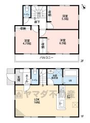 リビングイン階段でご家族が自然に顔を合わせられる間取り。バルコニーは2部屋より出られて便利です＾＾