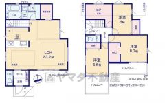 全室2面採光、風の通る気持ちの良い家。リビングは23帖以上の開放感あふれる空間です。広いLDKを探していた方に。