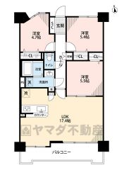 対面式キッチンを中心としたリビングは17.4帖。洋室が3部屋あるので、お子様が大きくなっても安心ですね＾＾