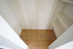 同仕様写真。まとめ買いしてもこの収納量なら心配要らずのパントリー。調理家電や食品のストックをすっきりまとめられ、キッチン周りを広々使えます。