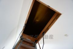 ストックやアルバム、たまにしか見ない書類などの収納に便利な小屋根収納付き。