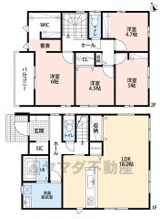 リビングは18以上の開放感あふれる空間です。2階は洋室が4部屋あるので、お子様が大きくなっても安心ですね＾＾