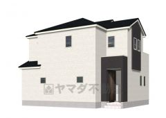 完成予想図。外壁はツートンカラーでスタイリッシュな外観で来客の時が待ち遠しくなりますね。
