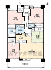 リビングは16.8帖の開放感あふれる空間です。全洋室も6帖以上と広々＾＾バルコニーは2部屋より出られて便利です。