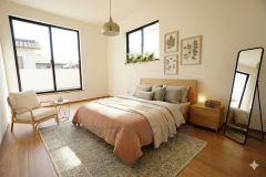 家具はイメージです。寛ぎの時間を紡ぎだす主寝室は、大型ベッドを置いても余裕の広さを確保しています。