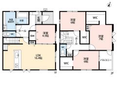 南向き＾＾2階洋室は全室6帖以上、WICが付いた収納力のある間取り＾＾広々とした洗面脱衣所は室内干しスペースとしても＾＾