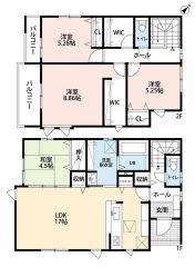 南西向き、全居室2面採光。4ＬＤＫとウォークインクローゼットでゆとりのある暮らしが実現。リビングは17帖以上の開放感あふれる空間＾＾