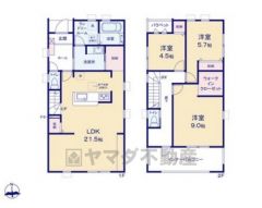 南向き。リビング21.5帖。主寝室9帖、ウォークイン付き。全室2面採光、風の通る気持ちの良い家＾＾