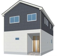 2号棟。駐車もらくらくの敷地面積50坪以上。外壁はツートンカラーでスタイリッシュな外観で来客の時が待ち遠しくなりますね。
