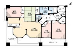南向き4LDK。全居室収納付き＾＾18帖のリビングと和室を繋げて使用すると24.3帖の大空間。お洗濯物もたくさん干せる広々バルコニー＾＾